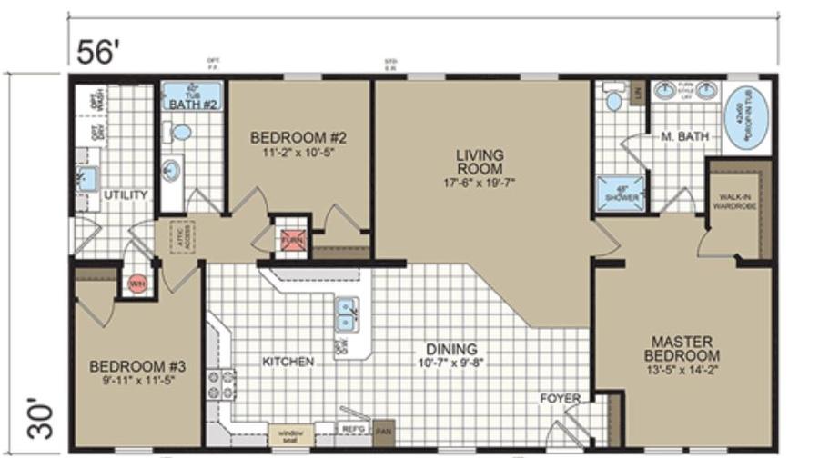 Middlebury 1680 Square Foot Ranch Floor Plan